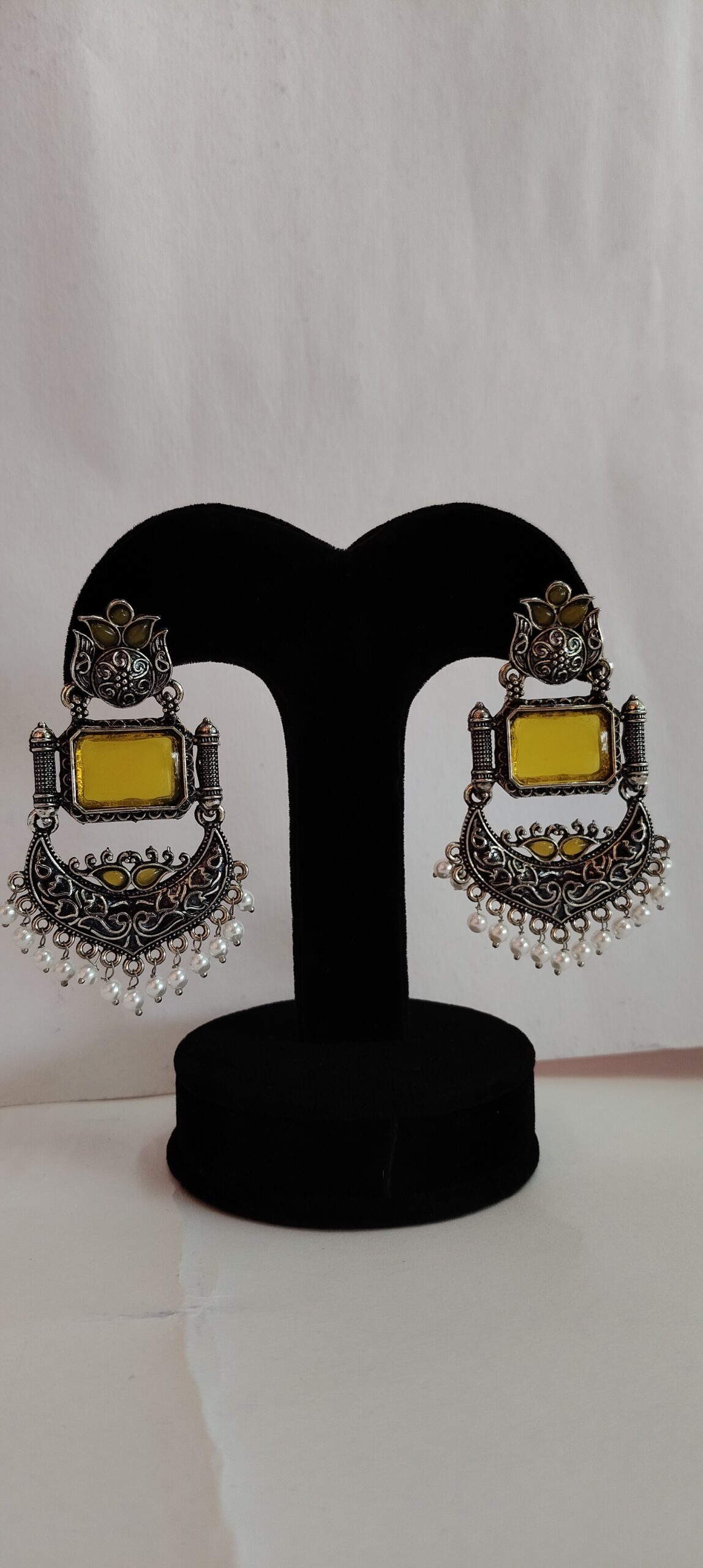 Antique Oxidised Yellow Stone Earring